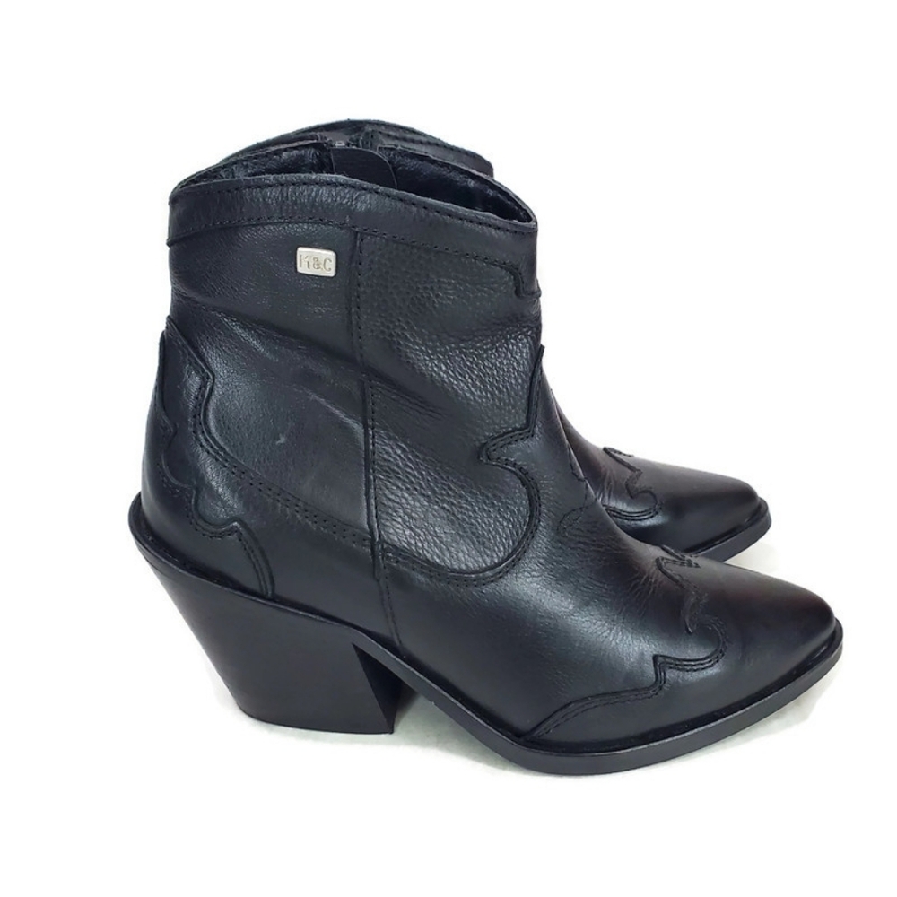 Anthropologie Musse & Cloud Black Brinda Western Ankle Leather Cowboy Booties 7
